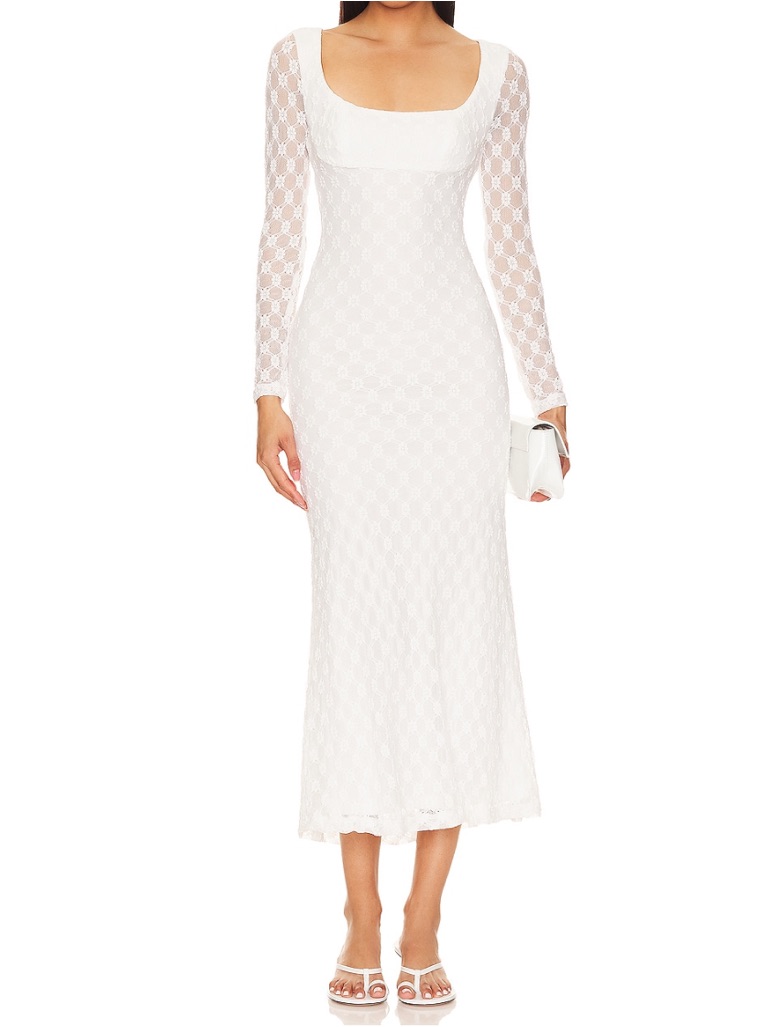 Revolve Bardot White Lace Long-Sleeve Midi Dress Size 2